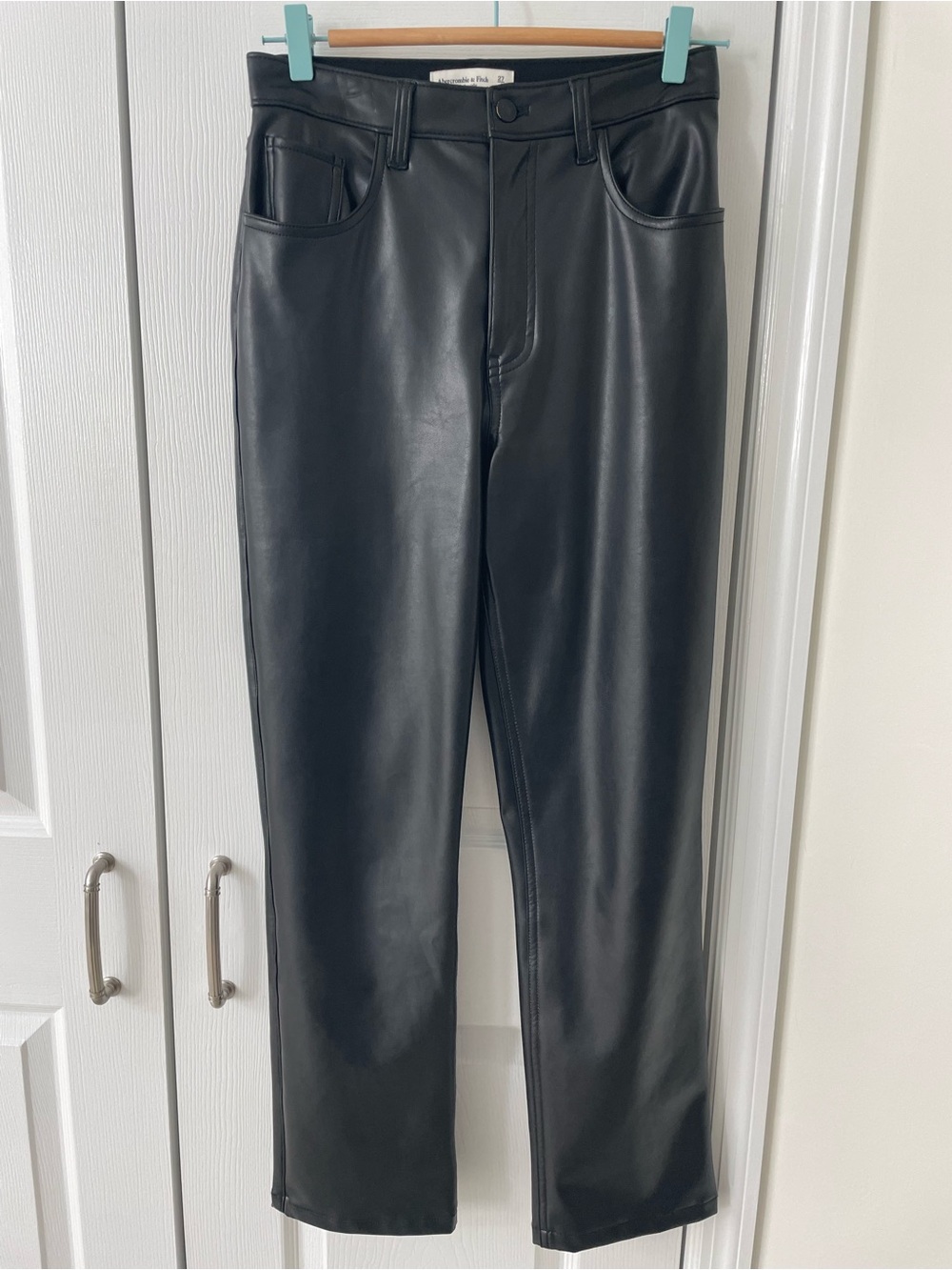 Abercrombie Black Faux Leather Straight Leg Pant